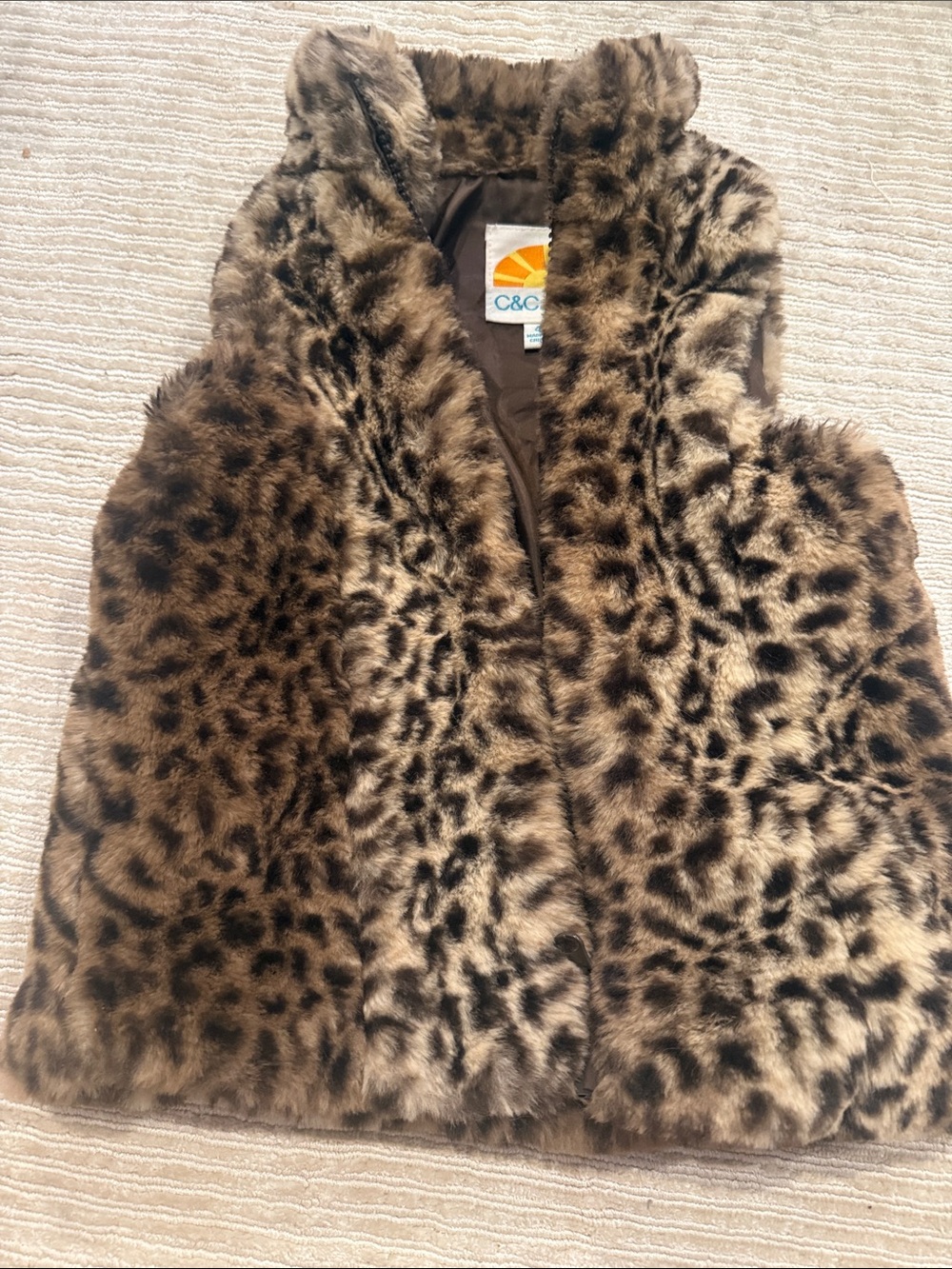 C&C California Kids Faux Fur Leopard Print Vest - Brown & Black